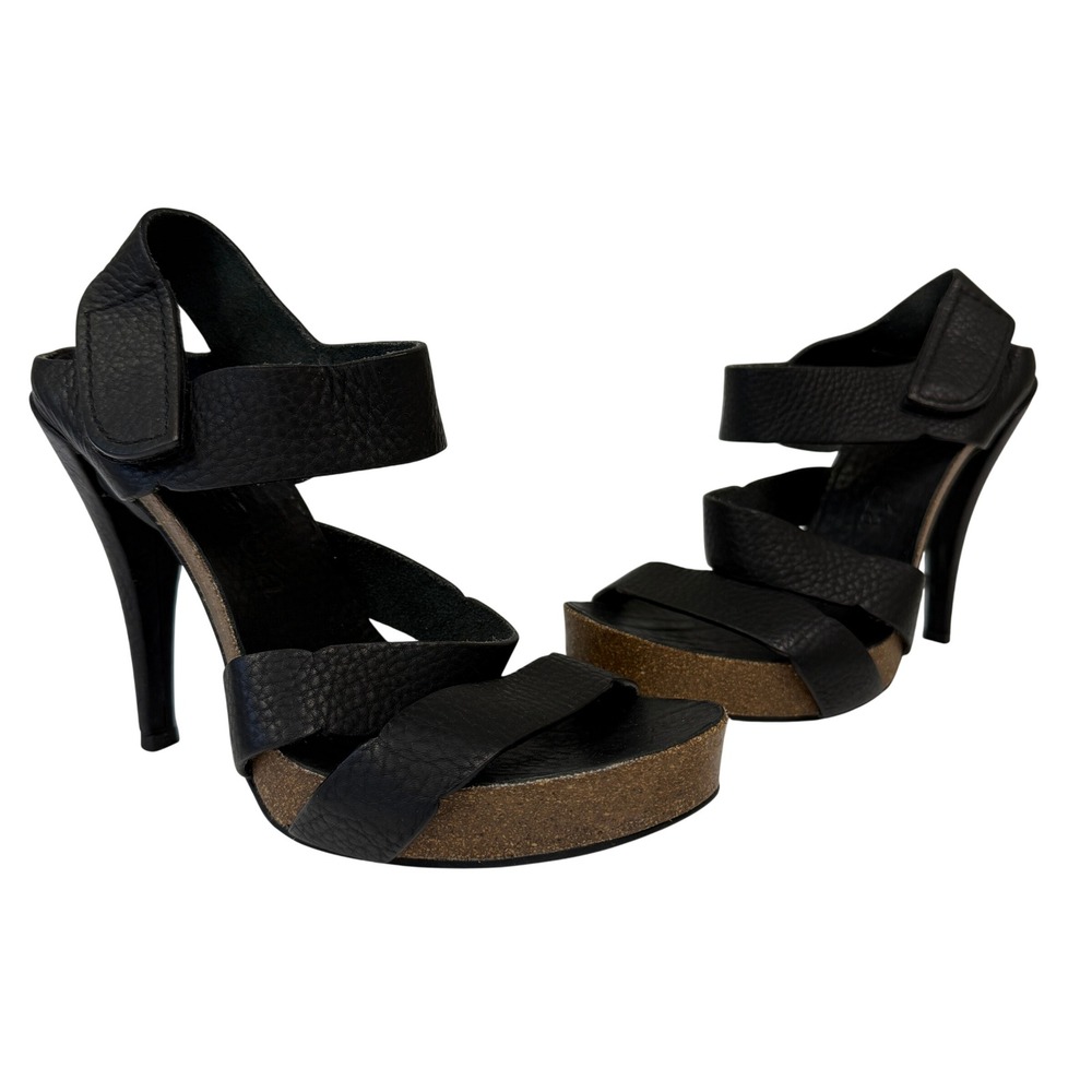 Pedro Garcia Women Black Pebbled Leather Platform Stiletto Sandals Spain Size 39